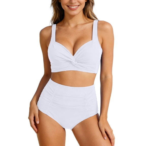 Gamivast Swimsuits for Women Bikini Sets 2 Pieces Push up Twist Front Top High Waisted Ruched Bottom Tummy Control Swimwear Beach Pool Vacation