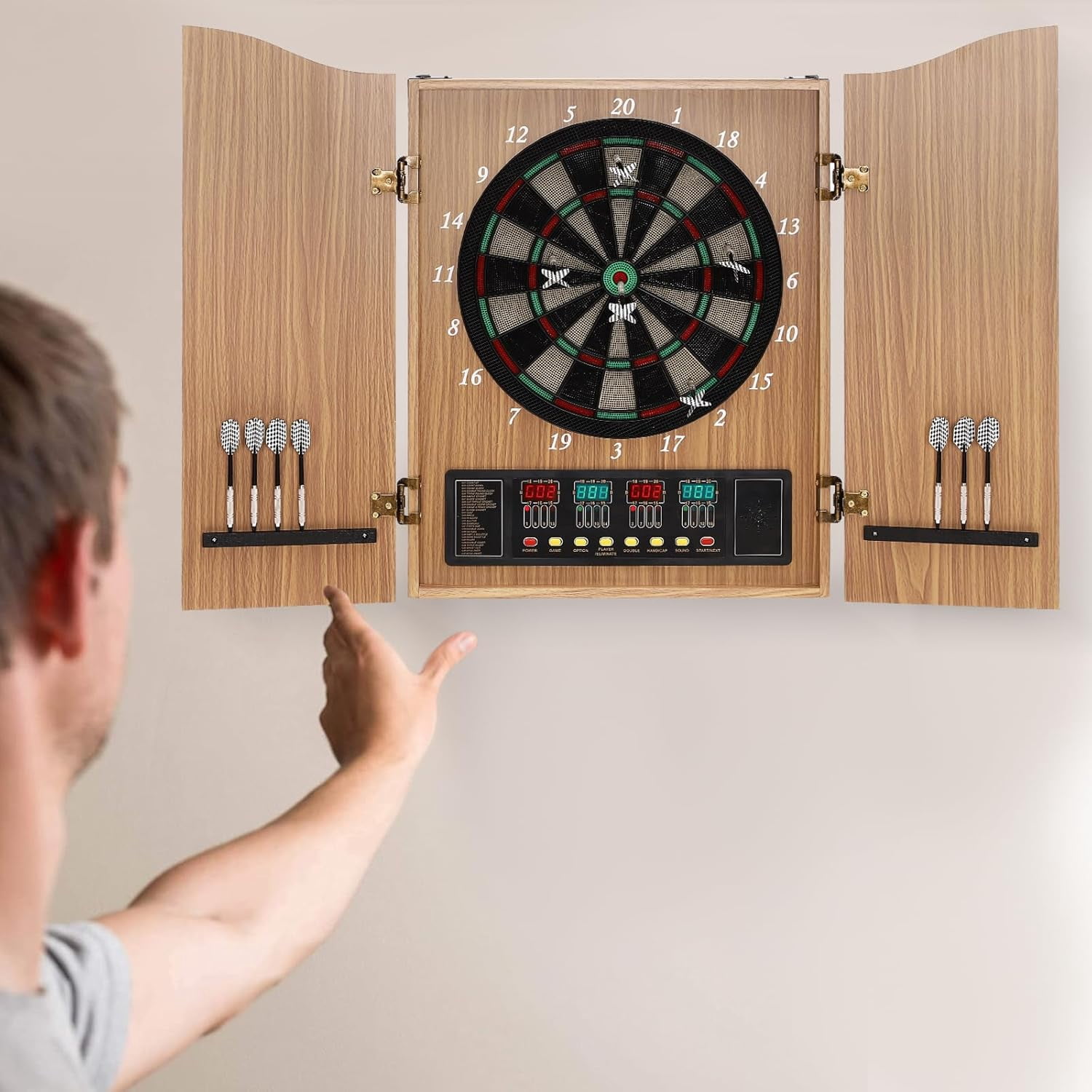 4 LED Electronic Dart Board, Electric Digital Dart Boards for Adults, Wall-Mounted Electronic Dart Machine with 12 Soft Tip Dartboard Set