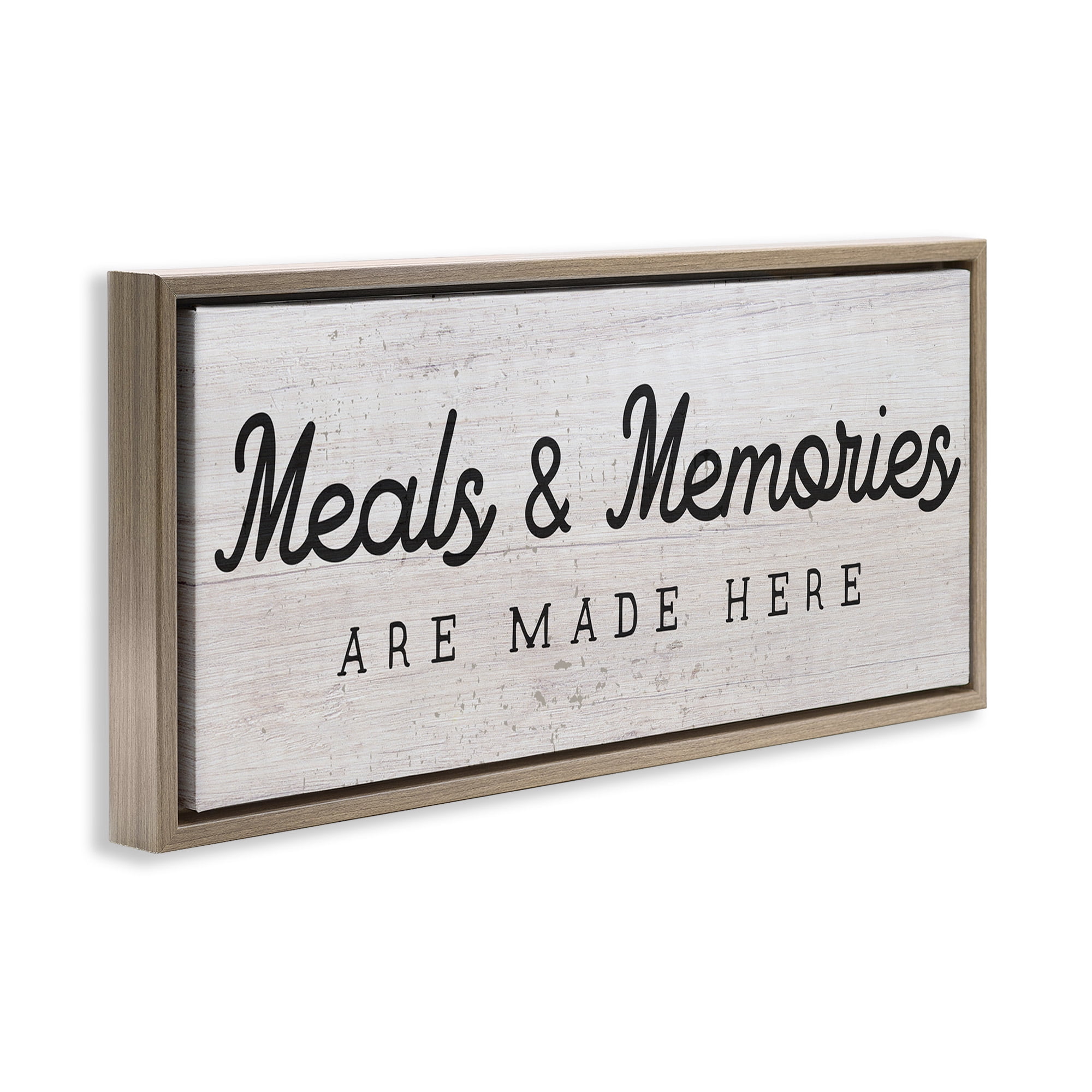 Stupell Industries Meals & Memories Kitchen Sign Food & Beverage Painting Brown Floater Framed Canvas Art Print Wall Art, 31 x 14