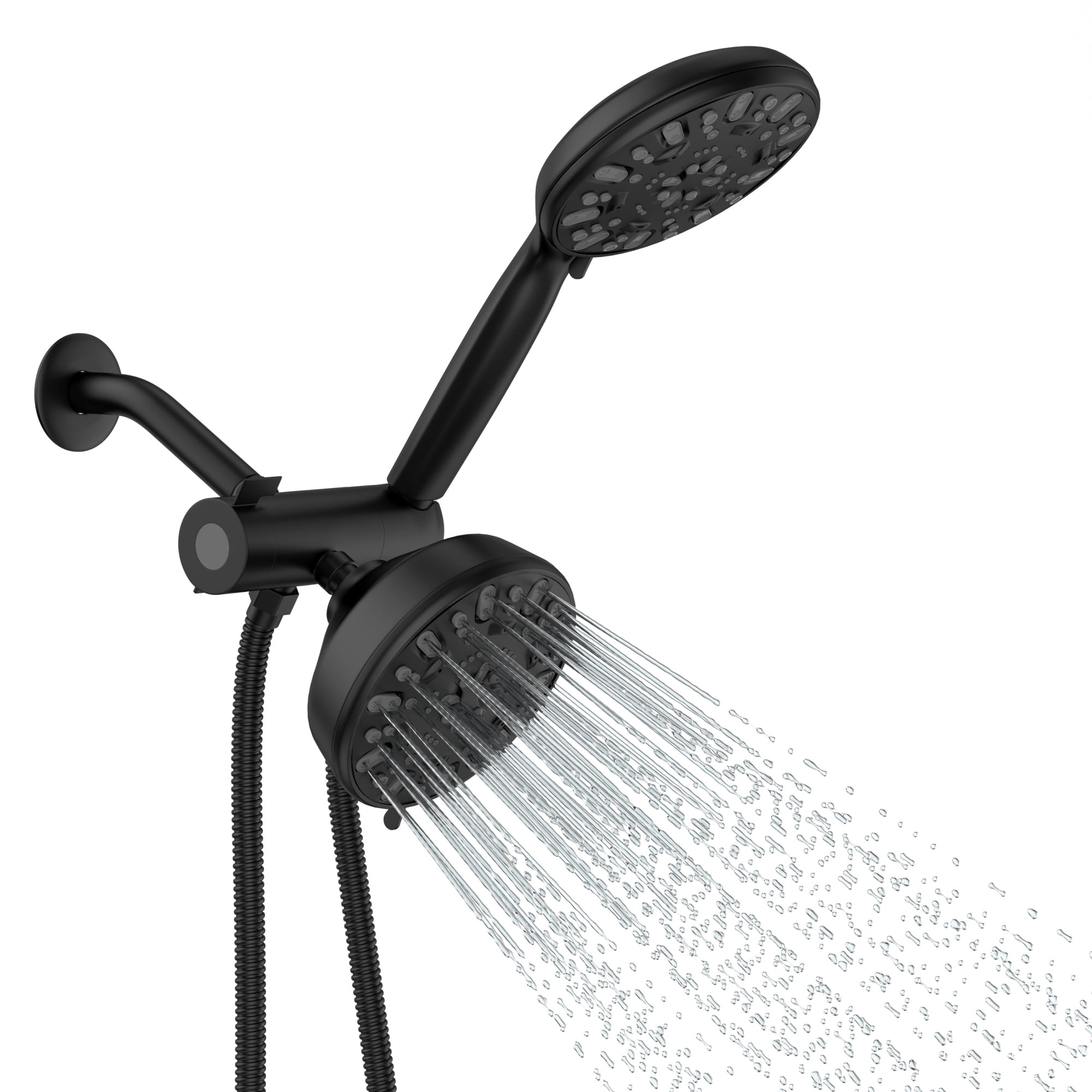 Matte Black Double Shower Head System 7Mode Handheld Shower with Long