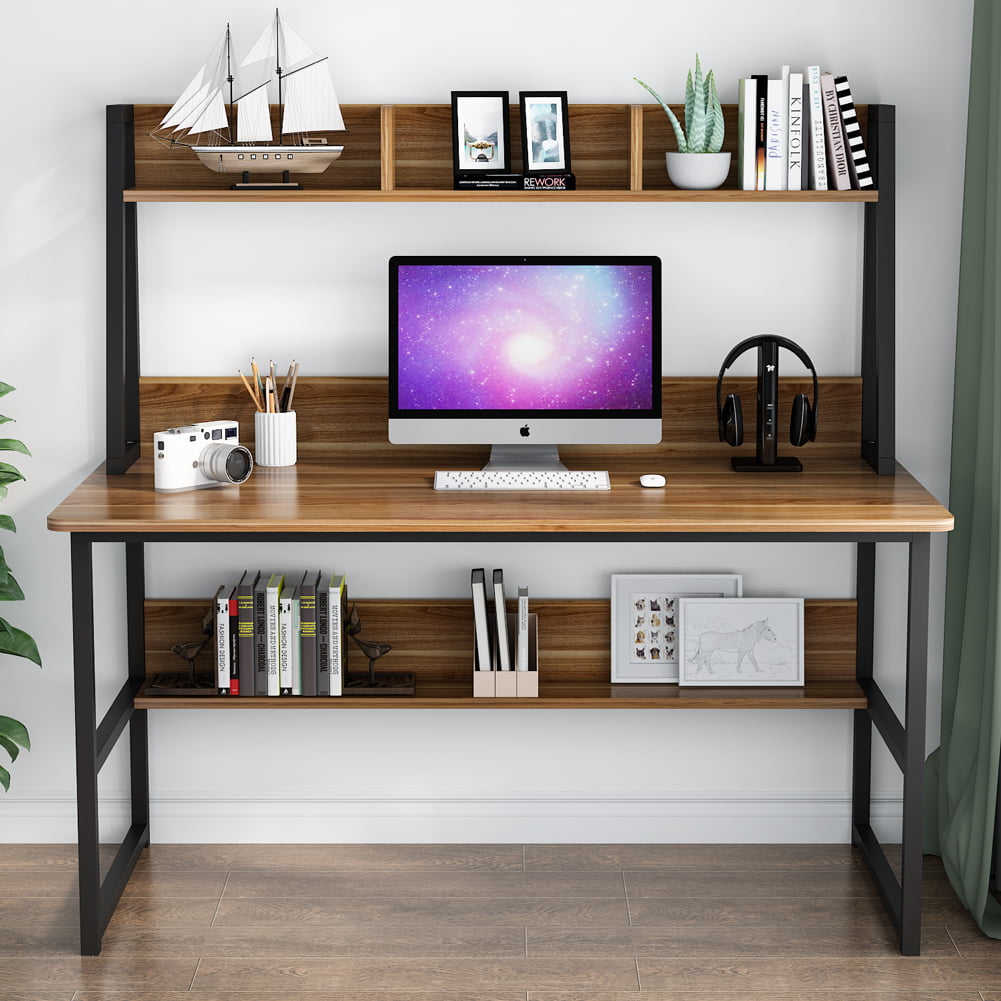 Tribesigns Harold 47 in. White Computer Desk with Hutch, Wood