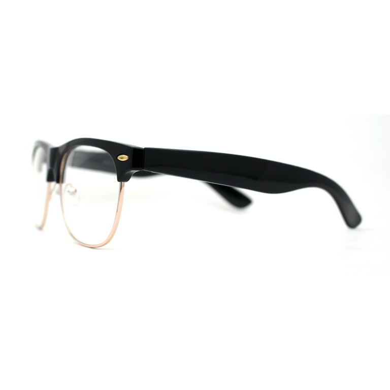 Mens Black Gold Clear Lens Hipster Classic Half Rim Fashion