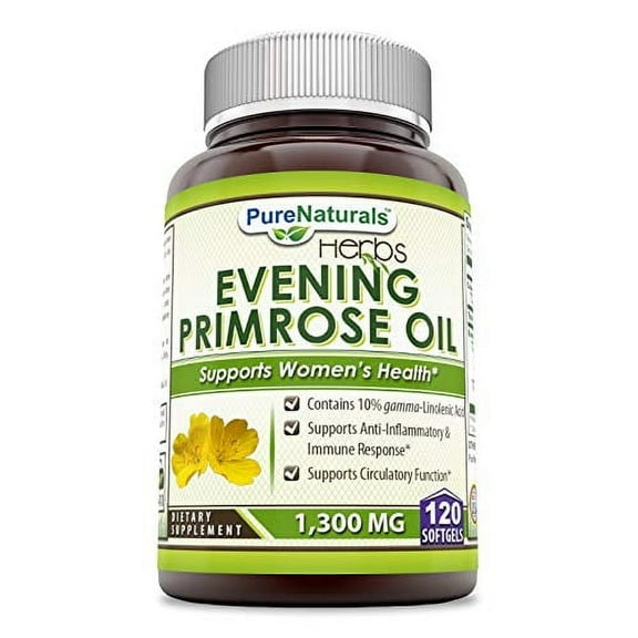Pure Naturals Evening Primrose Oil with 10% GLA, 1300 Mg, 120 Softgels Contains 10% Gamma -Linolenic Acid, balances Immune Response, Supports Circulatory Function