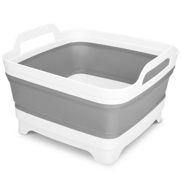 EEEkit Collapsible Dish Tub with Drain Plug, Large Silicone Kitchen Washing Basin for Vegetables, Fruits, Gray