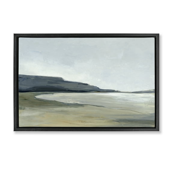 Stupell Industries Muted Coastline Cliff Landscape & Nature Painting Black Floater Framed Canvas Art Print Wall Art, 25 x 17