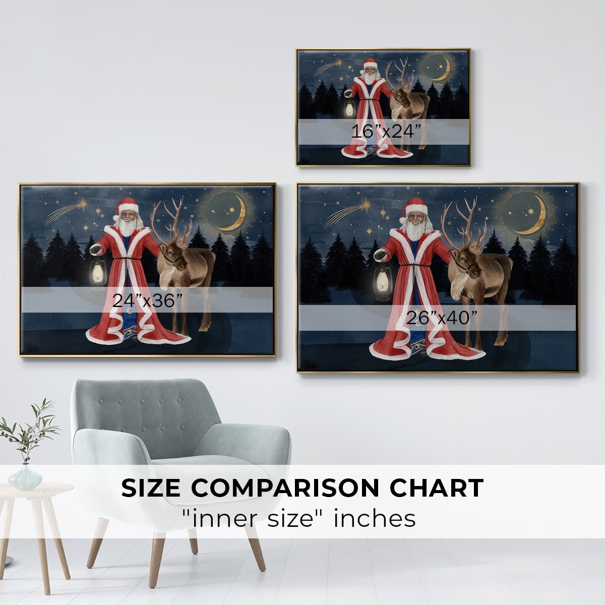 Celestial Christmas Collection A - Framed Gallery Wrapped Holiday Canvas - 17 x 25 - Gold Frame