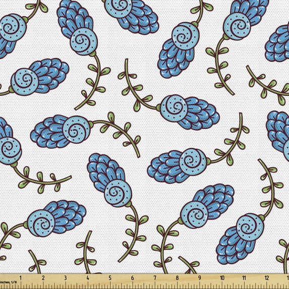 Floral Fabric by the Yard, Ornate Hand Drawn Flowers Rustic Countryside Nature Tender Spring, Decorative Upholstery Fabric for Sofas and Home Accents, Olive Green Off White by Ambesonne