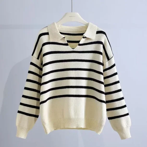Suéteres a rayas para mujer, elegantes, acogedores, combinables, populares, suaves, retro, para oficina, modernos, sencillos, para estudiantes, juveniles y brillantes.