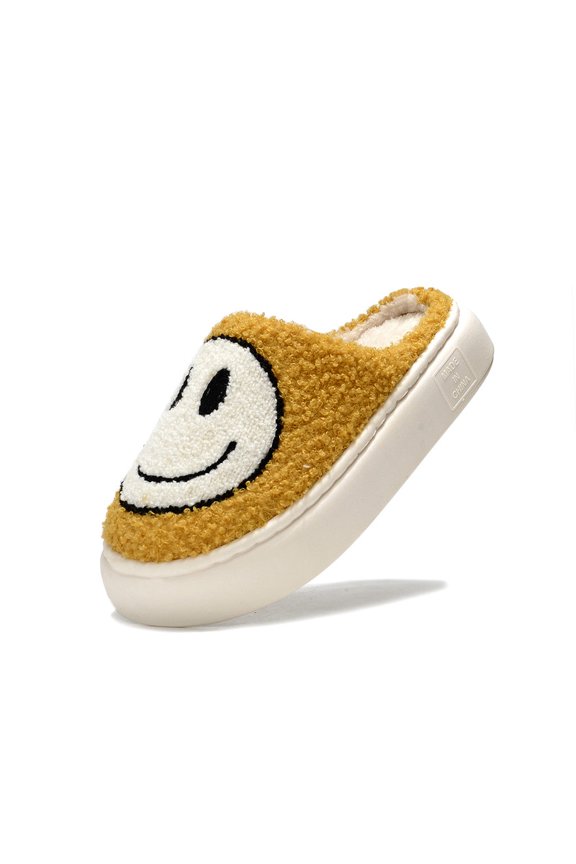 Smile Face Slippers for Women Thick-Soled Platform Fuzzy, Cute Fluffy House Slippers, Plush Memory Foam Slippers Cozy Trendy Slip-On Shoes