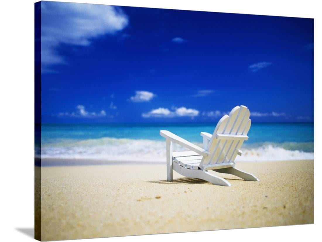 Beach Chair on Empty Beach, Gallery-Wrapped Canvas Print Wall Art by