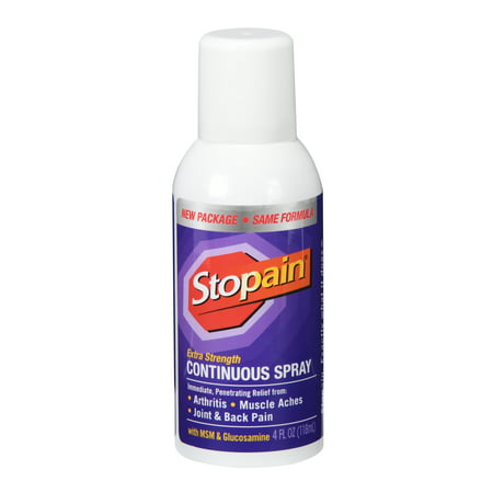 Stopain Extra Strength Continuous Pain Relief Spray 4 Ounce Mess Free and Easy Temporarily Relieves Muscle and Joint Pain Due to Simple Backache Arthritis Strains Bruises and Sprains