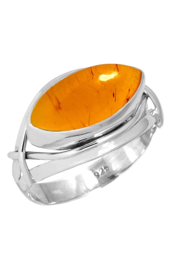 925 Silver Ring For Women - Teens Orange Amber Stone Silver Ring Size 6 November Birthstone Fashion Silver Ring Size 6 Gift For Mom On Friendship Day 925 Gemstone Silver Jewelry