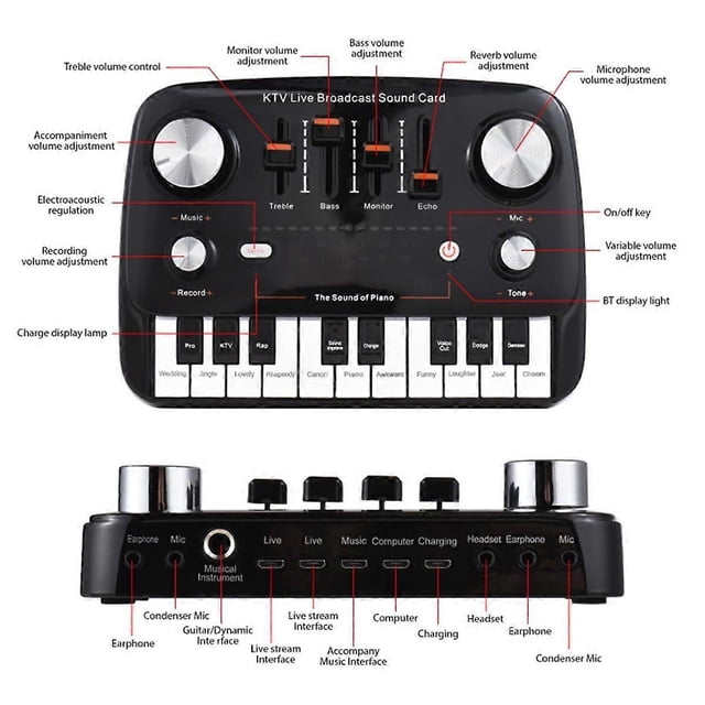KTV Live Broadcast Sound Card Audio Recording Desktop Singing Wireless Lossless Transmission Plug and Play Voice Changer