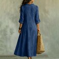 thumbnail image 4 of Womens Boho Dresses Rolled Up Long Sleeve Ruffle V Neck Floral Dresses Casual Loose Vacation Maxi Dresses, S, 4 of 4