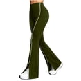 thumbnail image 3 of wide leg sweatpants women Nelozsy Women's Fashion Solid Color Elastic Waist White Stripe High Waist Split Flare Sweatpants Long Pants Army Green S, 3 of 6