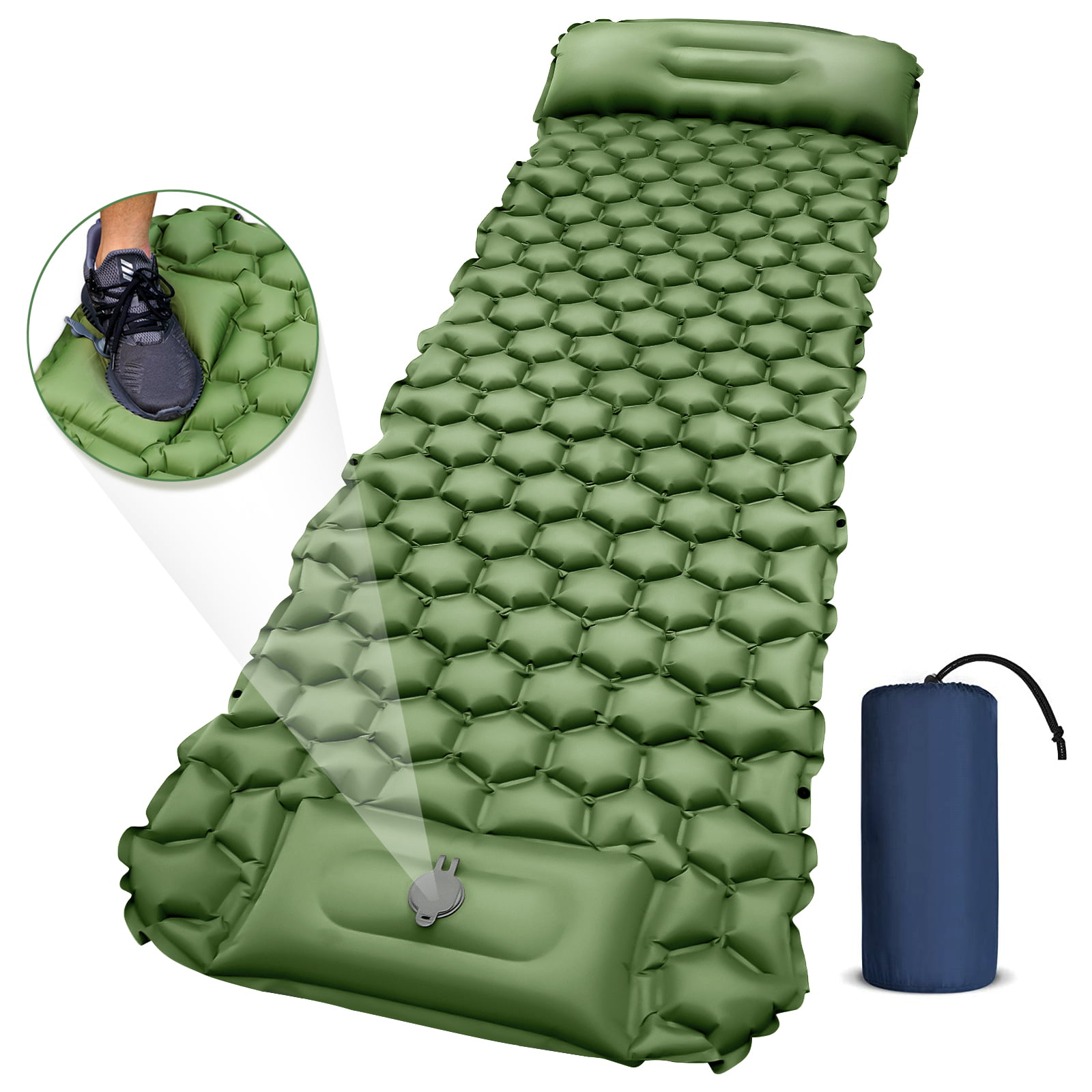 WOLF WALKER Camping Sleeping Pad for Backpacking Hiking Traveling Ultralight Sleeping Mat Self-Inflatable Waterproof Portable Compact Air Mattress Green