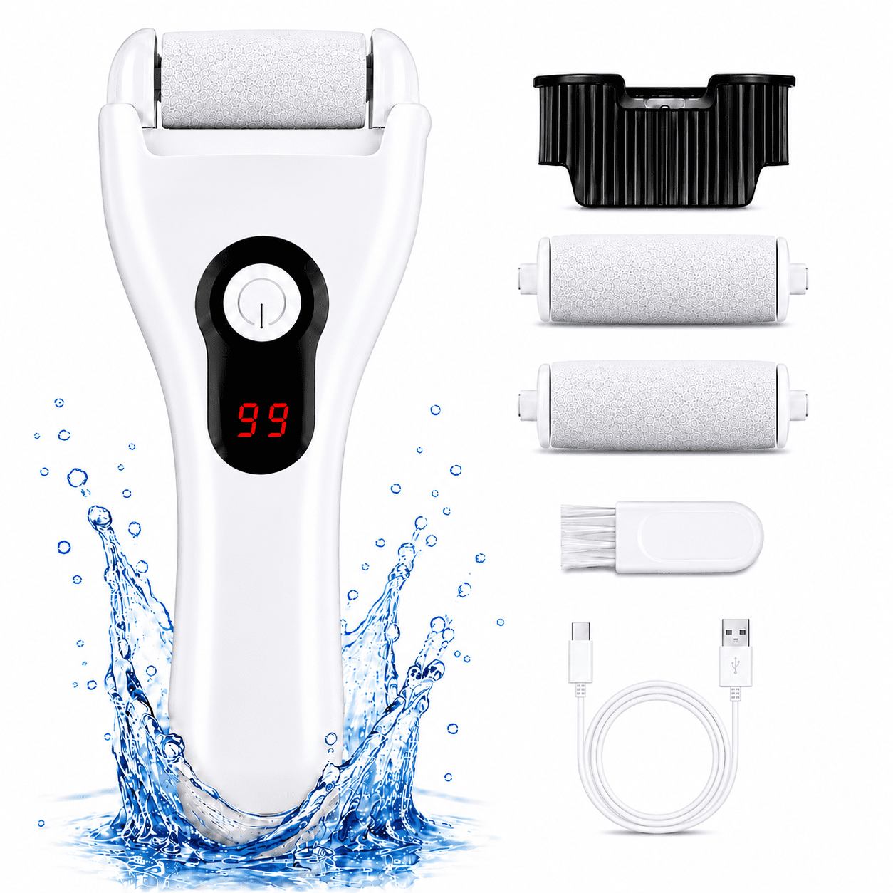 Electric Foot Callus Remover for Feet, 2-Speed Rechargeable Foot File with LCD Display, 3 Roller Heads for Dry Dead Skin Care