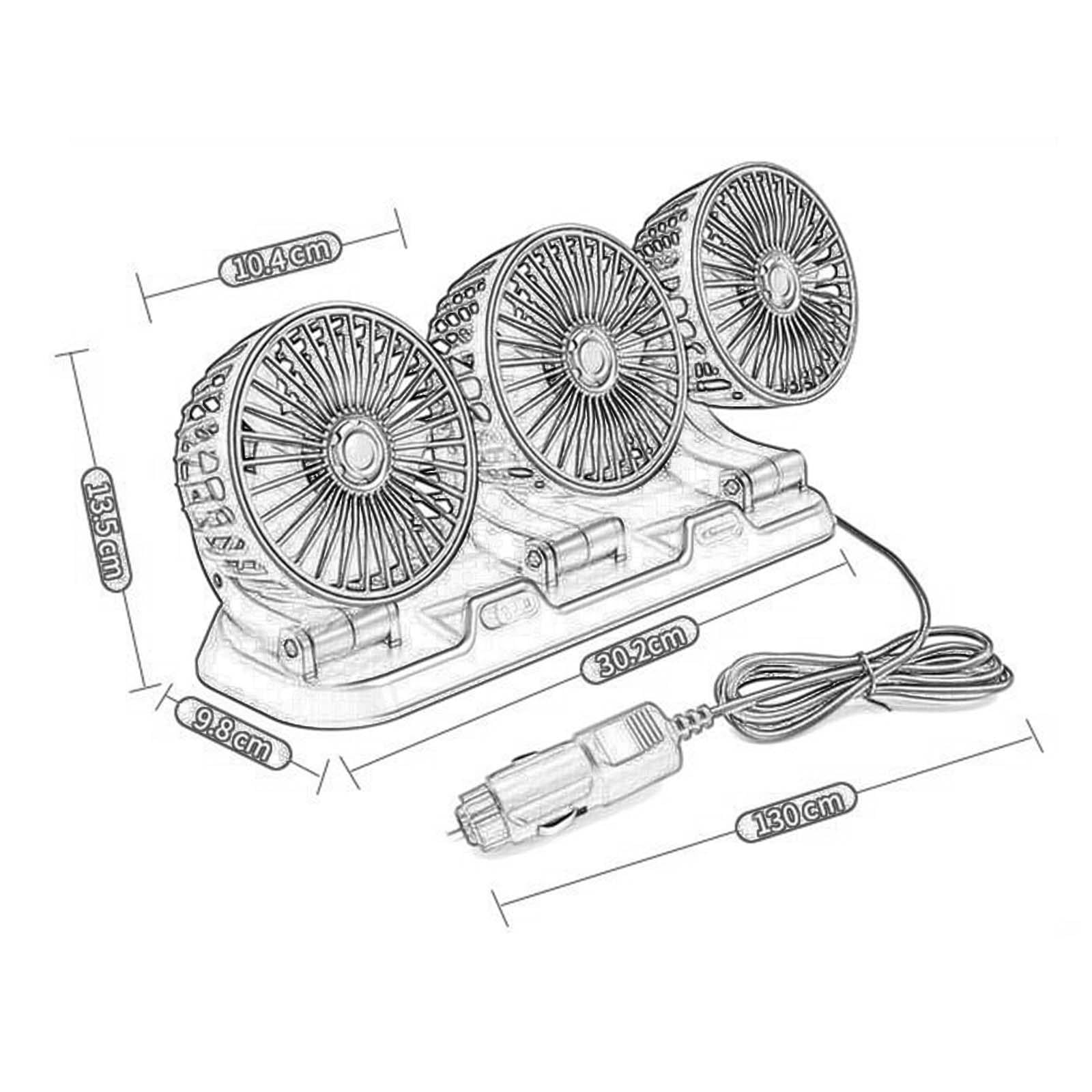 Car Fan 3 Head Automobile Vehicle Fan Auto Car Fans, Air Circulation Fan, for Truck 12V