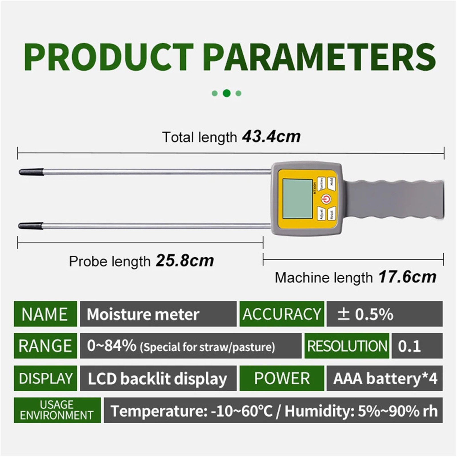 0-80% Professional Hay Moisture Meter Hay Bale Alfalfa Leymus Chinensis Hygrometer Pasture Humidity Detector ,Low Power