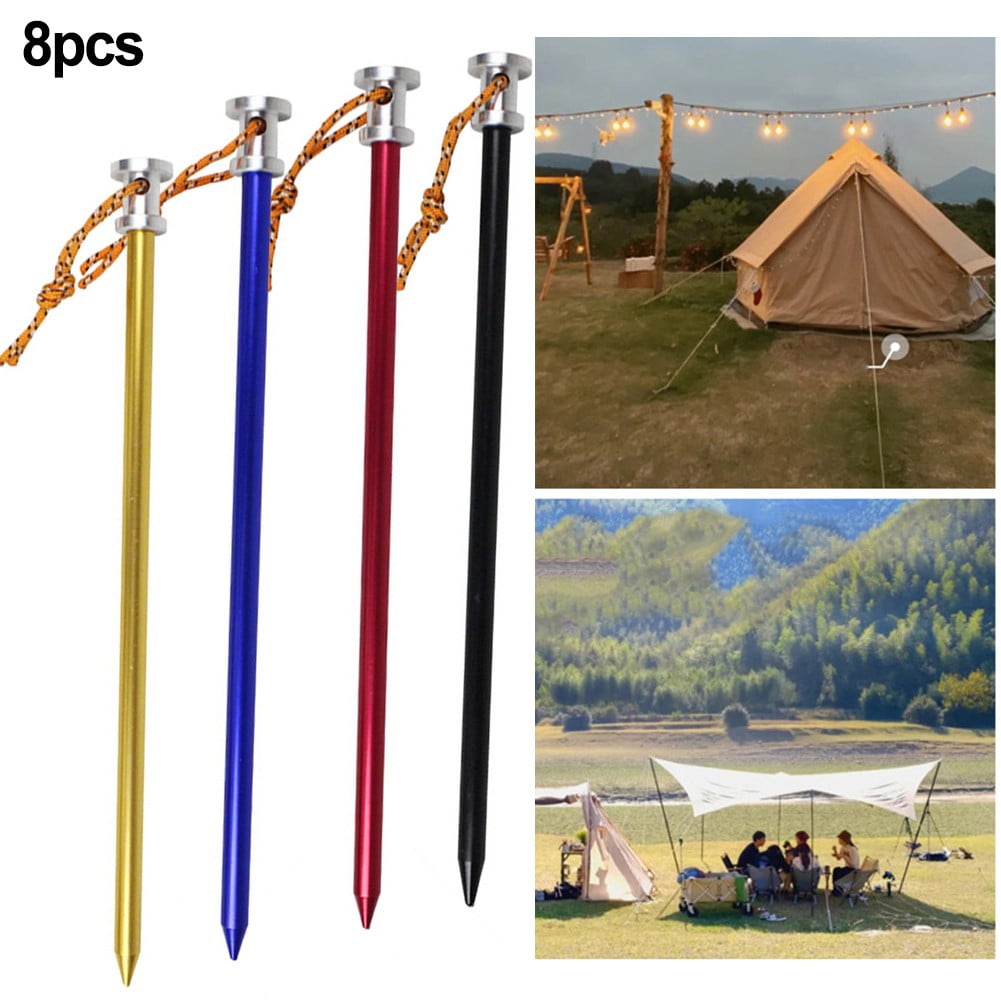 8Pcs Heavy Duty Aluminum Tent Stakes 23Cm With Rope Pegs For Sand Mud & Grass