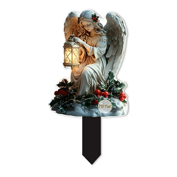 Uuiauoio 2D Acrylic Angel Yard Stakes with Lantern Outdoor Christmas Decor for Garden Lawn Patio Festive Holiday Decoration Weather-Resistant Lightweight Easy to Install Lighted