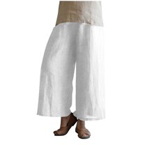 QUYUON Womens Yoga Capris Ladies' Solid Color Elastic Waist Cotton And Linen Big Casual Pants Yoga Capris Female Capris Style Q974 , White X-Large