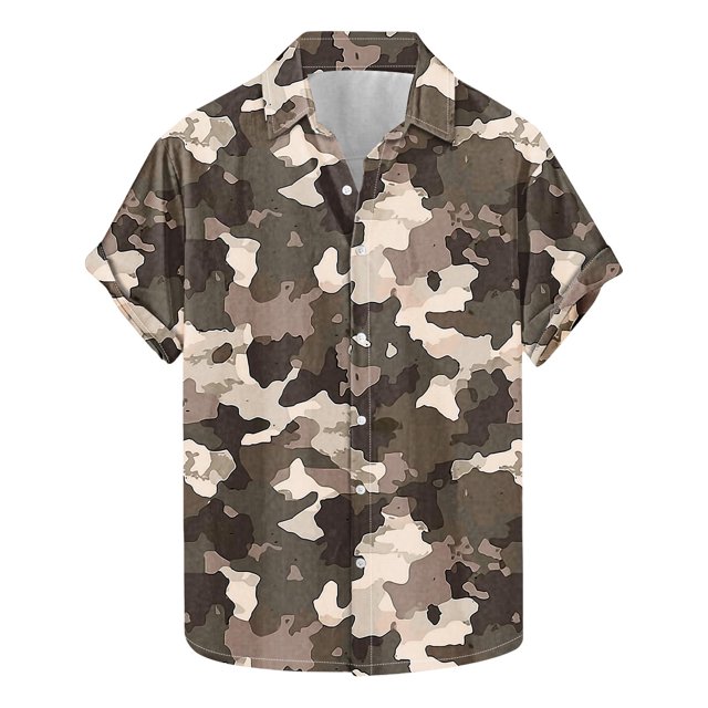Camuflaje de los Hombres Impresa Camisa de Solapa, Moda de Manga Corta con Tejido Elástico para la Playa Casual Y el Uso de la Fiesta, Blusa Elástica Suave