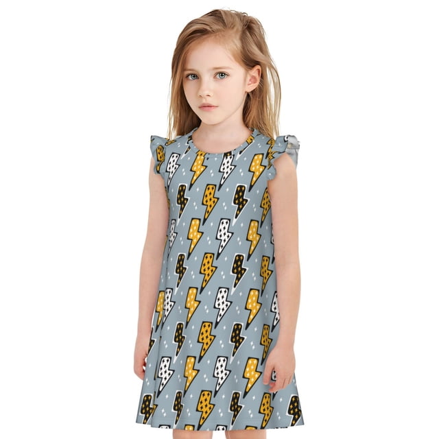 Fotbe Lightning Bolts Vestido de Dormir para Niñas de 3 a 10 Años, Mangas Cortas, Estilo Princesa, Pijama Camisón con Mangas Voladas-Medium