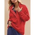 thumbnail image 4 of Sweatshirt for Women Oversized Casual Long Sleeve Button Henley Neck Pullover Tops Outfits Clothes Red S, 4 of 8