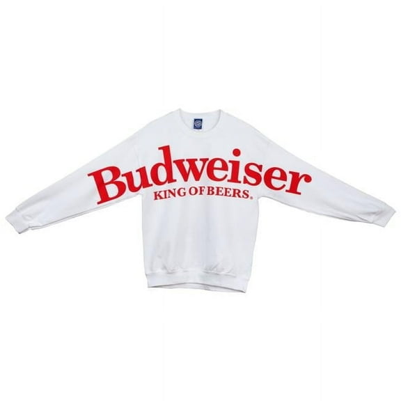 Budweiser 837479-2xlarge King of Beers Arm to Arm Full Spread Print Crew Mens Sweatshirt, White - 2XL
