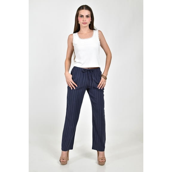 Pantalon de lino rayado Roman Fashion /Juvenil, 9205 (Azul marino) azul marino M