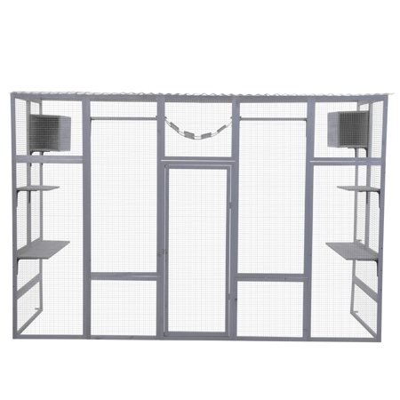 Wooden Cat Enclosure Platforms Condos Bridge Gray