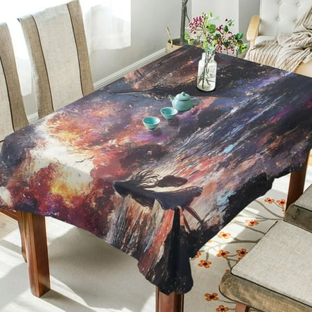 

WOBOGO Lass Waiting for The Boat Square Tablecloth 54×54in Polyester Fabric Tablecloth Washable Dust Resistant Wrinkle Resistant