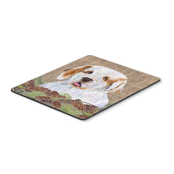 "Clumber Spaniel on Faux Burlap with Pine Cones Mouse Pad Hot Pad or Trivet"