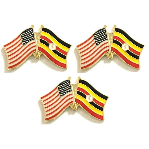 Uganda & US Crossed Flag Lapel Pins, Pack of 3