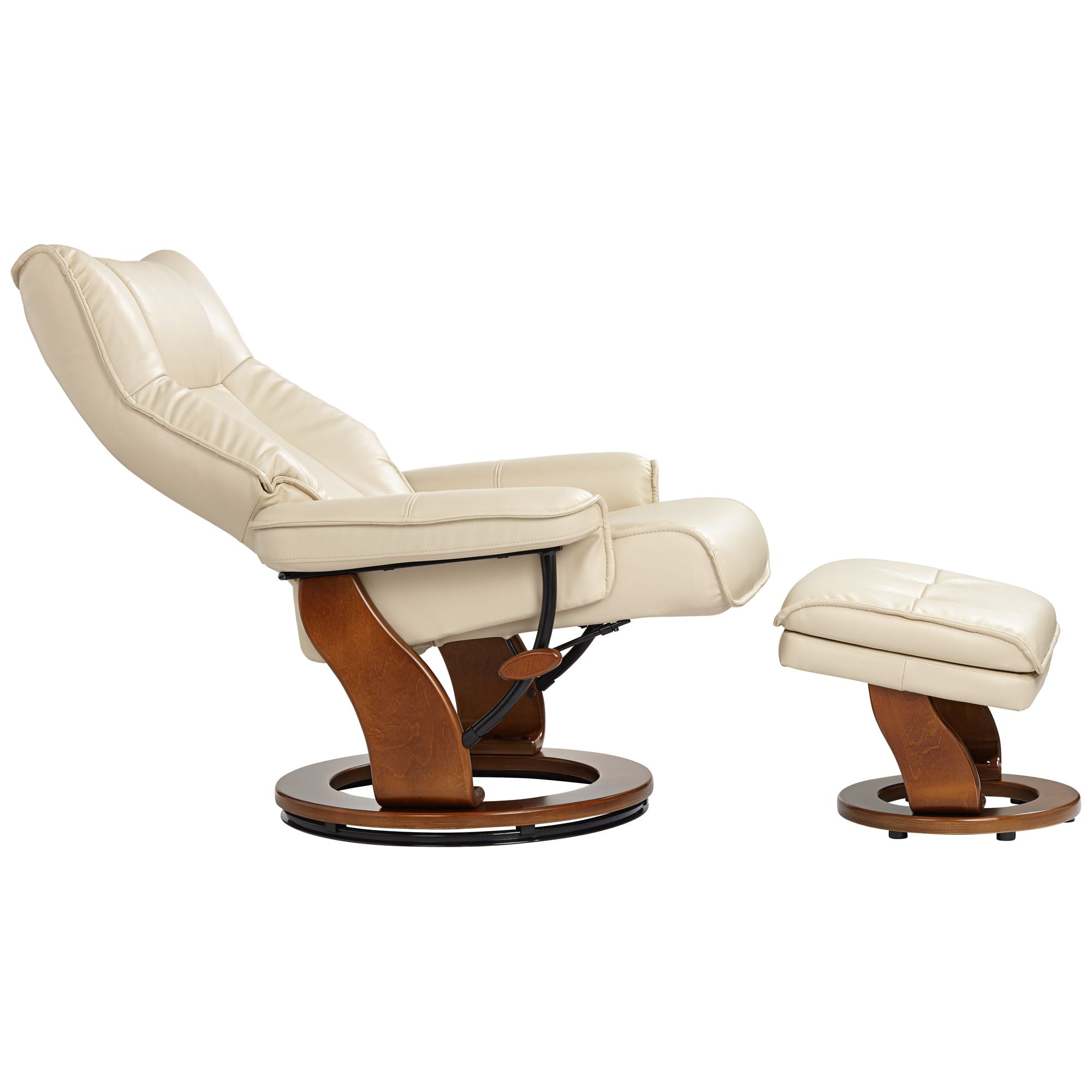 BenchMaster Stucco Swivel Ottoman Faux Leather Recliner Chair Modern Armchair Ergonomic Push Manual Reclining Bedroom Living Room