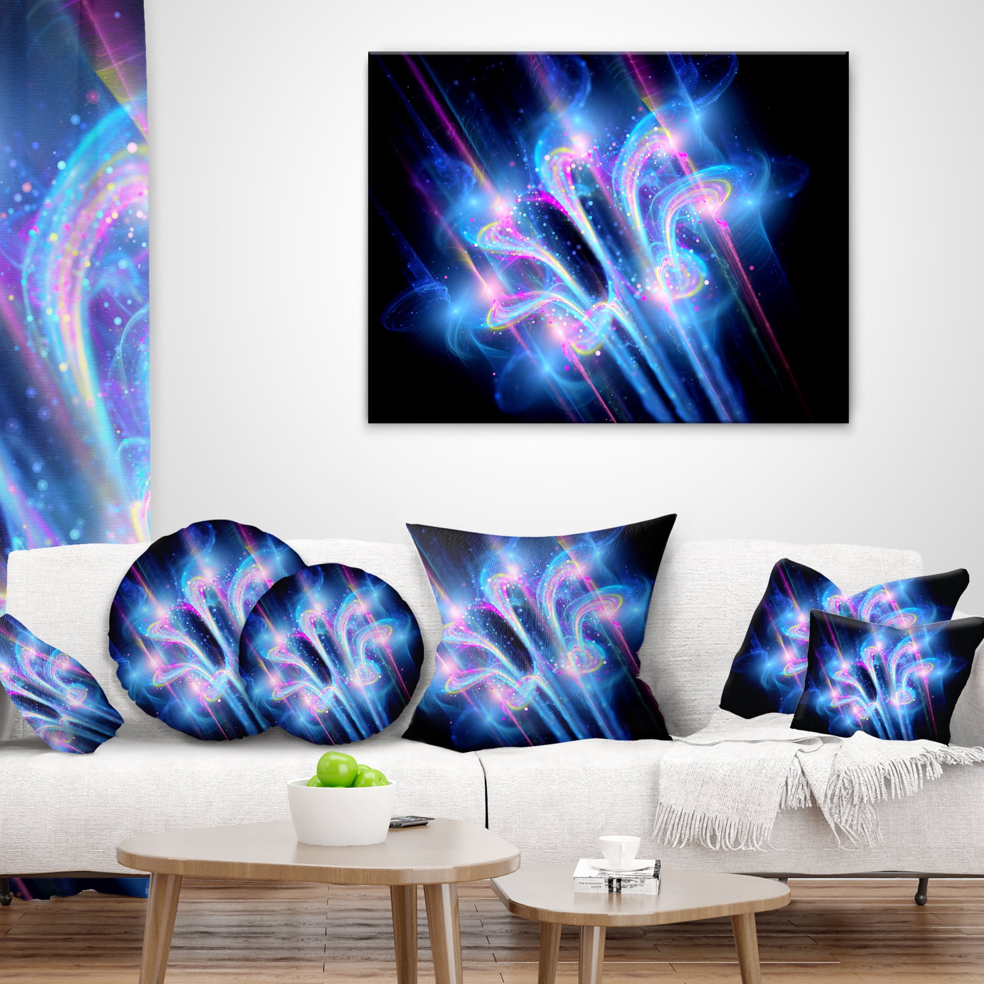 Designart Blue Fractal Flower in Space - Floral Throw Pillow - 18x18