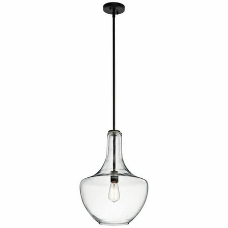 

1 Light Contemporary Large Bell Shade Pendant Light Fixture with Clear Glass-Olde Bronze Finish-Clear Seedy Glass Color Bailey Street Home