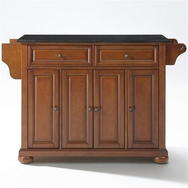 Pemberly Row Traditional Wood Kitchen Island with Granite Top in Cherry