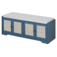 thumbnail image 2 of 2-Tier Storage Bench Cabinet, 47" Entryway Shoe Bench with Cushion, Wood Shoe Organizer with Adjustable Shelves, Rattan Doors, for Living Room,Hallway, 2 of 9