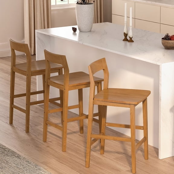 EYYTHUNG Modern Farmhouse Bar Stools Set of 3 with Back Support Barstools Chairs, Dark Natural Oak