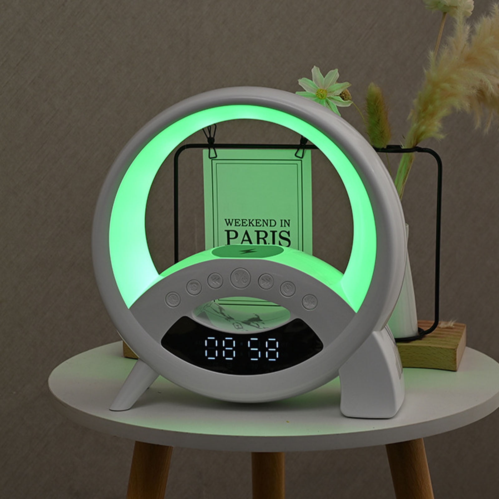 QuLuJing New Bluetooth Speaker Display Clock Alarm Clock Night Light 15w Wireless Charging Colorful Sound Ambient Light White, Must Haves for Home