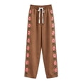 thumbnail image 6 of ZToonmas Solid Floral Embroidery Linen Barrel Pants for Women Drawstring Elastic Waist Loose Ankle Casual Cropped Pants with Side Pockets, 6 of 6