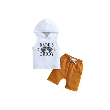 

Baby Boy 2PCS Outfits Sleeveless Letter Glasses Hooded Tops + Shorts