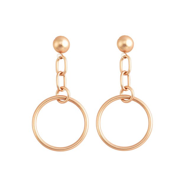 Women Retro Drop Round Chain Geometric Earrings Retro Dangle Plated Pendant Alloy Simple Jewelry