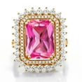 thumbnail image 2 of Gem Stone King 10.60 Ct Octagon Pink Created Sapphire 18K Yellow Gold Plated Silver Ring, 2 of 5