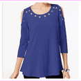 thumbnail image 2 of JM Collection Petite Hits At Hip Crew Neckline Top PET/PET/Modern Cobalt, 2 of 2