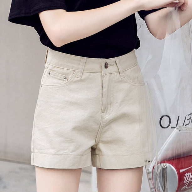 Primavera y novedad de verano Pantalones cortos de mezclilla de pierna ancha sueltos rectos en forma de A de cintura alta rosa pantalones cortos finos para estudiantes para mujer