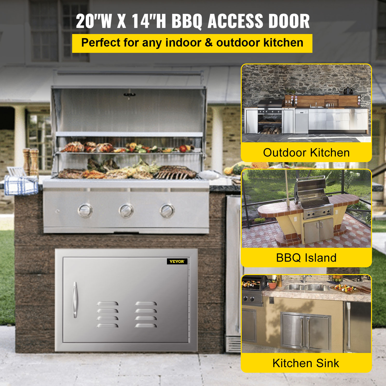 VEVOR  BBQ Access  Door with Vents 14W x 20H inch Wall Construction Stainless Steel Flush Mount for BBQ Island, 14inch x 20inch, Single BBQ Island Door Metals Horizontal Single Access Door - image 3 of 10