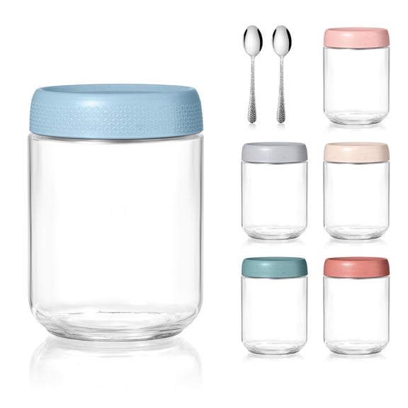 Vesteel 6-Pack 16 oz Mason Jars, Overnight Oats Containers with Lids and Spoons, Wide Mouth Glass Jars for Meal Prep, Yogurt, Spice, Sugar, Salad, Snacks